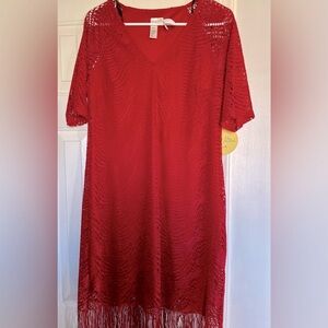 Emma & Michele red midi dress with tassels size medium NEW